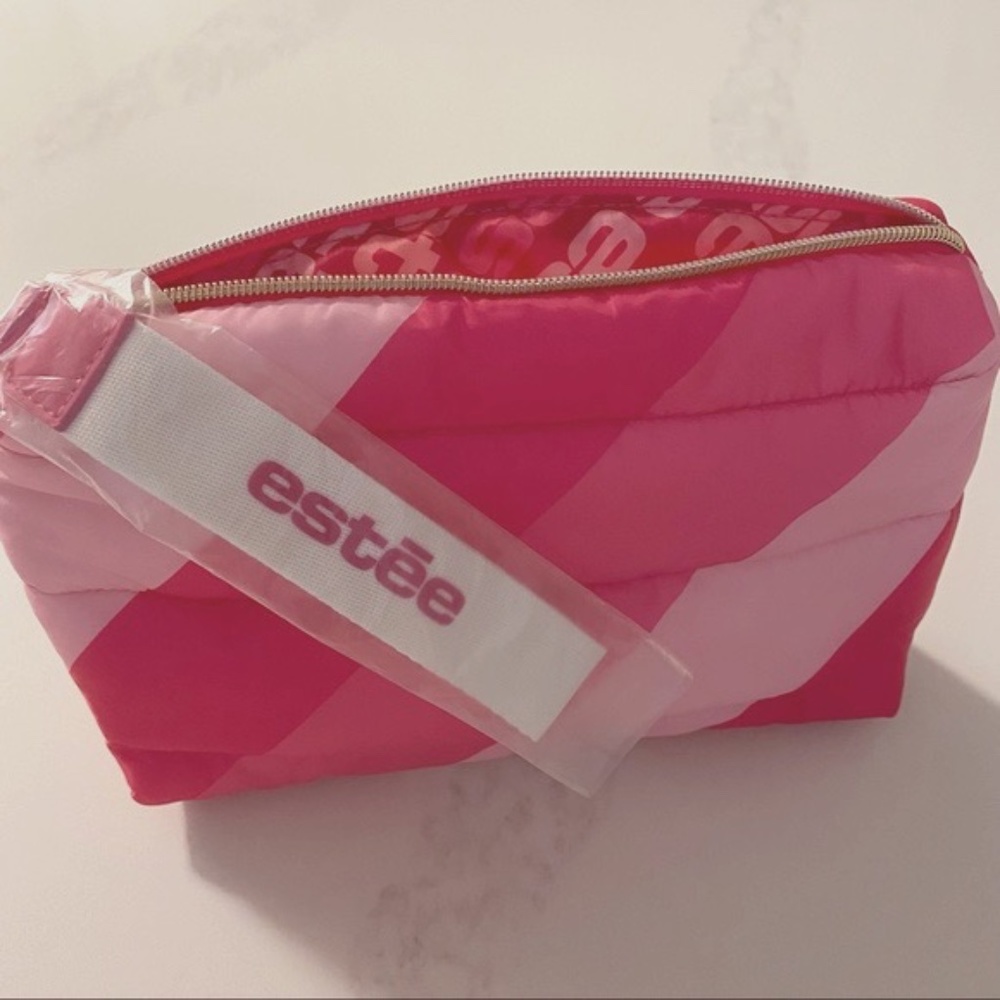 Estee Lauder Pink Striped Puffer Quilted Wristlet Bag